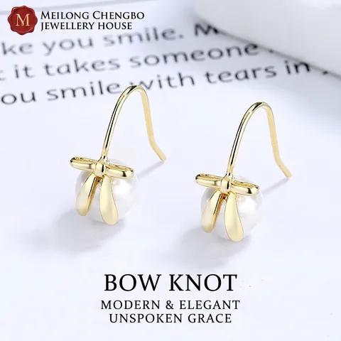 Pendientes de Gota con Lazo y Perla Artificial Poste de Plata de Ley 925 Joyería Elegante para Mujer Chapado en Oro Plata Accesorio de Novia