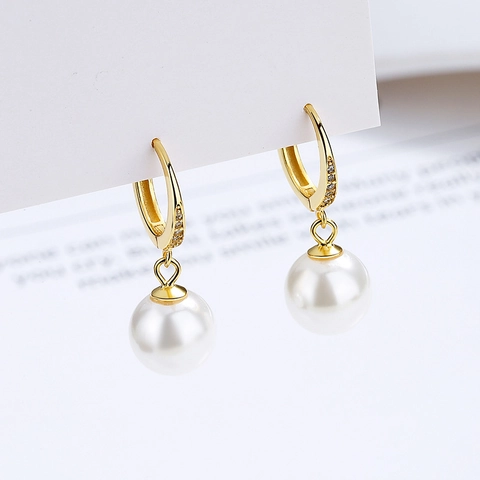 Elegant 925 Sterling Silver Water Drop Artificial Pearl Hoop Earrings With Rhinestone For Women Gold Silver Jewelry