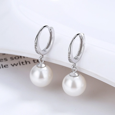 Elegant 925 Sterling Silver Water Drop Artificial Pearl Hoop Earrings With Rhinestone For Women Gold Silver Jewelry