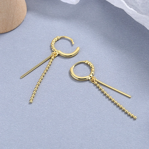 925 Sterling Silver Tassel Bar Ball Chain Drop Earrings For Women Minimalist Geometric Hoop Earrings Elegant Long Dangle Jewelry Gift