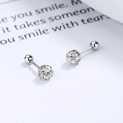Orecchini a Bottone Shamballa in Argento Sterling 925 Per Donna Con Strass Pavé Chiusura a Vite Gioielli Minimalisti