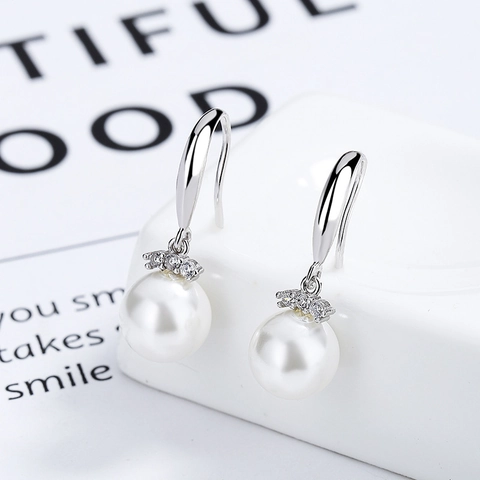 Orecchini a Gancio in Argento Sterling 925 Con Perla Artificiale Strass Pendenti Elegante Minimalista Stile Coreano