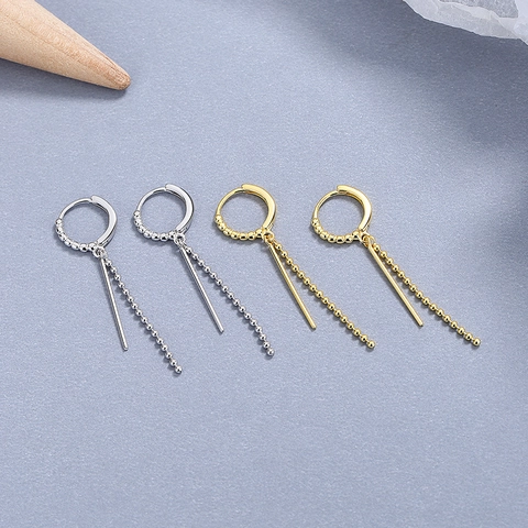 925 Sterling Silver Tassel Bar Ball Chain Drop Earrings For Women Minimalist Geometric Hoop Earrings Elegant Long Dangle Jewelry Gift