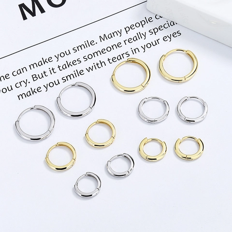 Boucles d'Oreilles Créoles en Argent Sterling 925 Minimaliste Style INS Boucle d'Oreille Ronde Polie Bijoux Homme Femme Quotidien