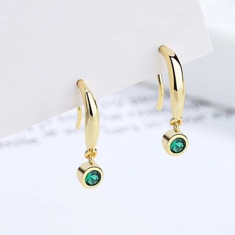 Pendientes Colgantes de Diamantes de Imitación Verde Esmeralda Con Poste de Plata de Ley 925 Elegantes Pendientes de Gancho Dorado