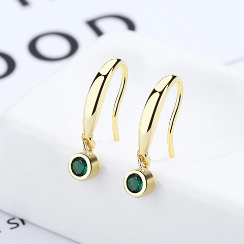 Pendientes Colgantes de Diamantes de Imitación Verde Esmeralda Con Poste de Plata de Ley 925 Elegantes Pendientes de Gancho Dorado