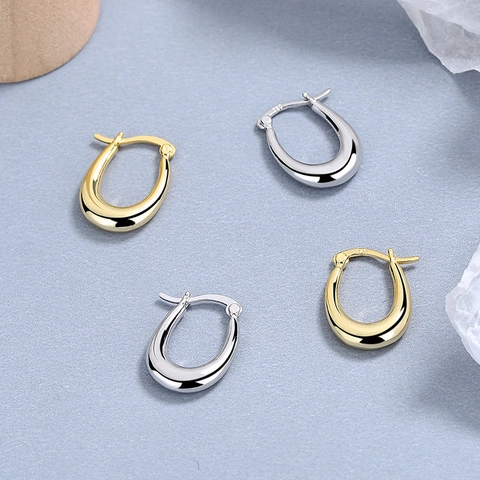 Orecchini a Cerchio a Goccia in Argento Sterling 925 Minimalisti a Forma di U per Donna Lucidatura a Specchio Oro Argento