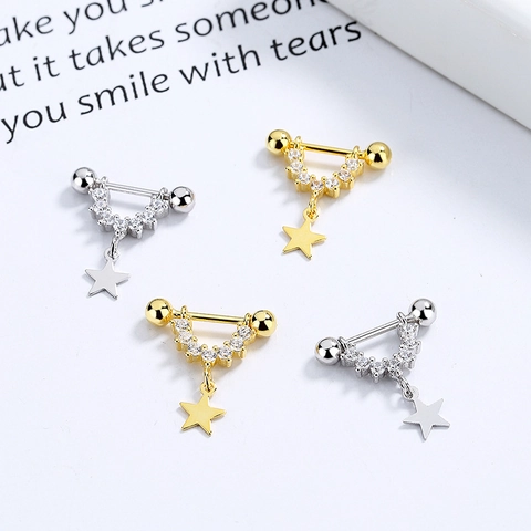 Orecchini a Cerchio a Stella a Forma di U in Argento Sterling 925 Con Strass e Chiusura a Vite Orecchini da Donna Gioielli