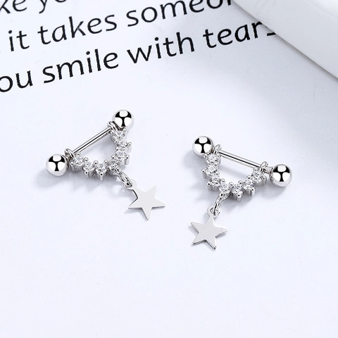 Orecchini a Cerchio a Stella a Forma di U in Argento Sterling 925 Con Strass e Chiusura a Vite Orecchini da Donna Gioielli