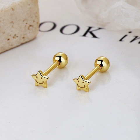 Boucles d'Oreilles Puces Étoile Souriante en Argent Sterling 925 pour Femme Petite Étoile avec Fermoir à Vis Bijoux Fins