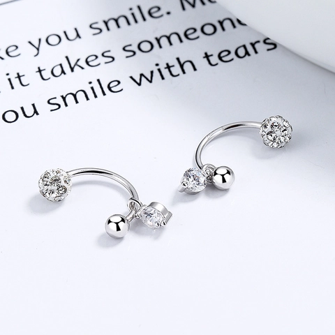 Orecchini a Bottone a Mezzaluna in Argento Sterling 925 per Donna Semplice Zirconia Sfera Shamballa Orecchini a Vite Gioielli