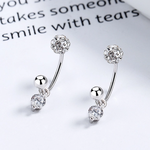 Orecchini a Bottone a Mezzaluna in Argento Sterling 925 per Donna Semplice Zirconia Sfera Shamballa Orecchini a Vite Gioielli