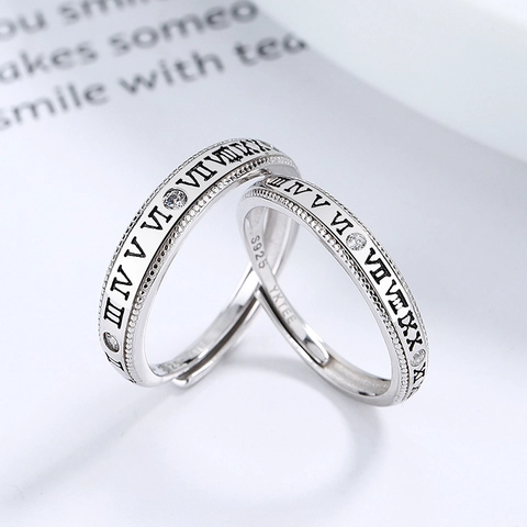 925 Sterling Silver Roman Numeral Adjustable Ring With Rhinestone Fashion Commuter Couple Ring Valentine's Day Jewelry Gift