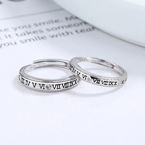 925 Sterling Silver Roman Numeral Adjustable Ring With Rhinestone Fashion Commuter Couple Ring Valentine's Day Jewelry Gift
