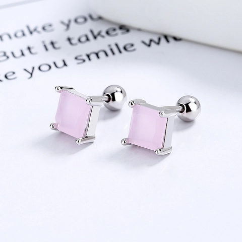 925 Sterling Silver Square Rhinestone Screw Back Stud Earrings For Women Minimalist Geometric Ear Bone Nail Piercing Jewelry