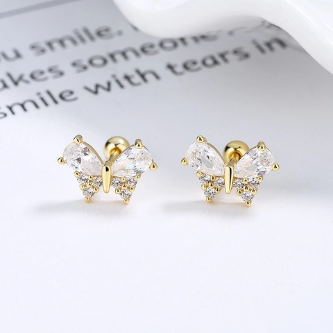 S925 Sterlingsilber Schmetterling Ohrstecker Zirkonia Süße Schleife Schraubverschluss Ohrknochenstecker Feiner Schmuck Geschenk