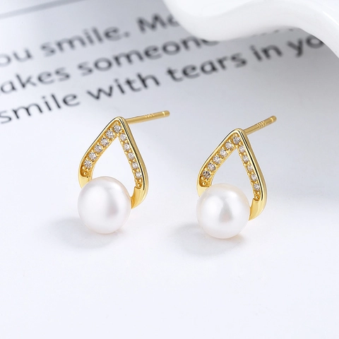 S925 Sterlingsilber V-Förmig Künstliche Perle Ohrstecker Für Damen Strass Besetzt Koreanischer Stil Luxus Schmuck