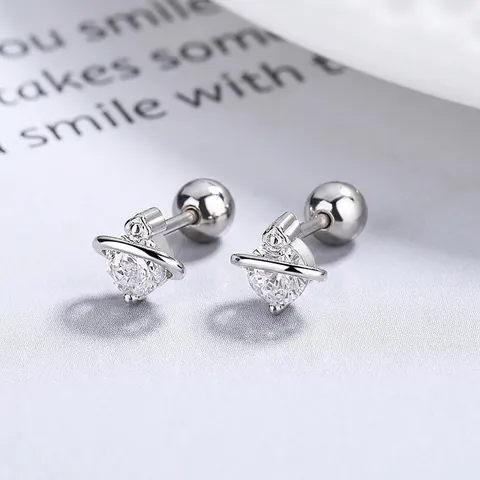 925 Sterling Silver Planet Stud Earrings Rhinestone Saturn Ear Bone Stud Minimalist Niche Design Fashion Jewelry For Women