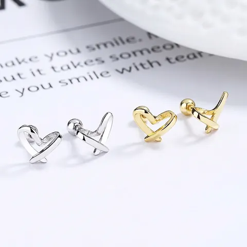 925 Sterling Zilver Hol Hart Schroefsluiting Oorknopjes Voor Dames Minimalistische Koreaanse Stijl Hypoallergeen Sieraden Cadeau