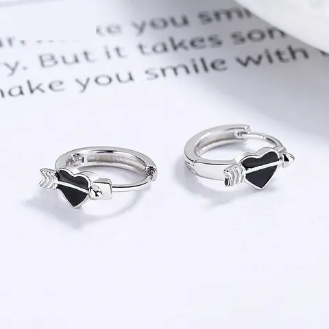 925 Sterlingsilber Schwarzes Herz Pfeil Ohrringe Für Damen Ins Stil Amor Pfeil Strass Emaille Tropföl Schmuck Geschenk