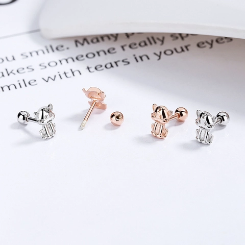 S925 Sterling Silver Chinese Zodiac Animal Stud Earrings For Women Girls Screw Back Platinum Rose Gold Plated Jewelry