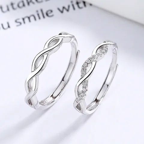 925 Sterlingsilber Paarringe Für Damen Herren Möbius Gedreht Unendlichkeit Offener Ring Verstellbar Strass Schmuck Geschenk