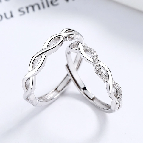 925 Sterlingsilber Paarringe Für Damen Herren Möbius Gedreht Unendlichkeit Offener Ring Verstellbar Strass Schmuck Geschenk
