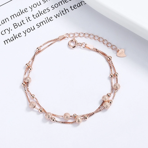 925 Sterlingsilber Doppellagig Glücksperlen Armband Für Damen Mattierte Polierte Perlen Box-Kette Verstellbar Herz Schmuck