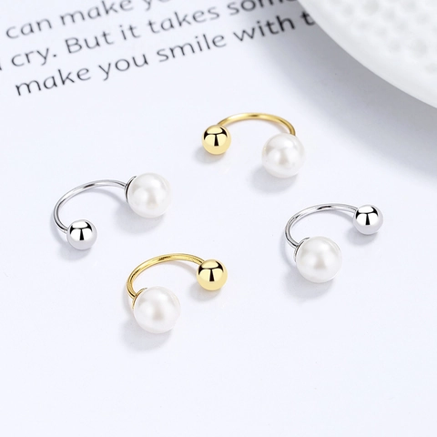 Orecchini a Bottone a Forma di U in Argento Sterling 925 con Perla e Strass Donna Gioielli Minimalisti Orecchini a Vite Laccati