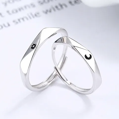 925 Sterling Silver Sun Moon Couple Rings Simple Minimalist Mobius Twist Open Adjustable Anniversary Jewelry Gift For Women Men