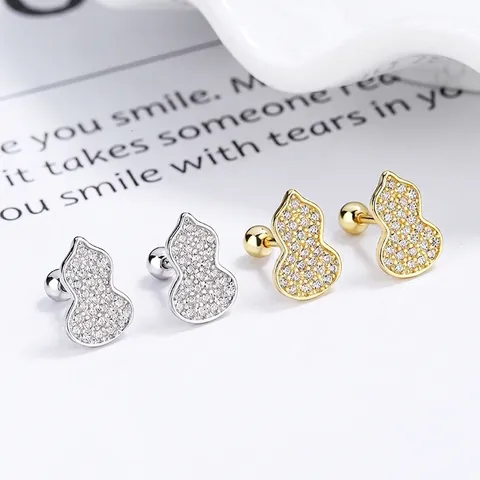 925 Sterlingsilber Flaschenkürbis Ohrstecker Für Damen Strass Hulu Form Schraubkugel Verschluss Schmuck Elegante Ohrringe