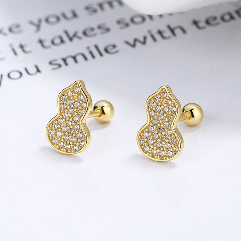925 Sterlingsilber Flaschenkürbis Ohrstecker Für Damen Strass Hulu Form Schraubkugel Verschluss Schmuck Elegante Ohrringe