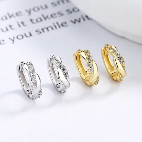 Orecchini a Cerchio in Argento Sterling 925 con Torsione e Strass Fibbia a Cerchio Geometrica Gioielli Donna Regalo