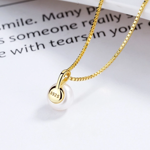 925 Sterling Silver Artificial Pearl Pendant Necklace For Women Elegant Simple Rhinestone Box Chain Fashion Jewelry Gift