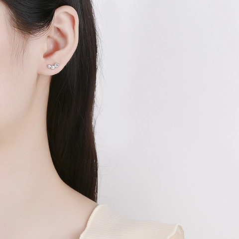 925 Sterling Silver Round Row Rhinestone Screw Back Stud Earrings For Women White Yellow Gold Electroplated Piercing Jewelry