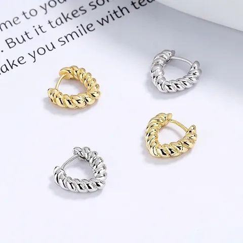 Orecchini a Cerchio in Argento Sterling 925 a Triangolo Con Corda Intrecciata per Donna Gioielli Geometrici Minimalisti Coreani
