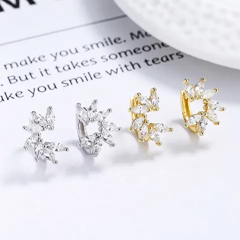 Pendientes de Botón de Hoja de Plata de Ley 925 con Diamantes de Imitación Marquise Diseño de Follaje Joyas Elegantes Mujer Oro Plata