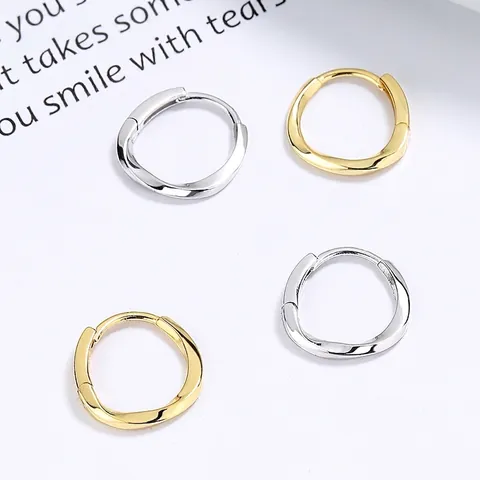 925 Sterling Silver Moebius Hoop Earrings For Women Minimalist Twisted Geometric Rhinestone Inlaid Gold Platinum Plated Jewelry