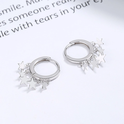 925 Sterlingsilber Stern Fransen Ohrringe Für Damen Koreanische Mode Mehrlagige Stern Anhänger Ohrhänger Elegant Täglicher Schmuck