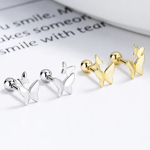 Orecchini a Bottone Farfalla in Argento Sterling 925 per Donna Design Semplice Chiusura a Vite Gioielli in Strass Regali
