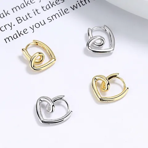 925 Sterling Silver Heart Hoop Earrings For Women Minimalist Geometric Twisted Heart Earrings Korean Style Jewelry Gift