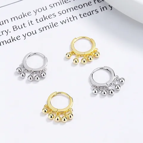 Orecchini a Cerchio S925 in Argento Sterling con Nappa di Perline per Donna Design Minimalista Orecchini a Pendente con Sfera Gioielli