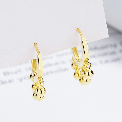 Orecchini a Cerchio S925 in Argento Sterling con Nappa di Perline per Donna Design Minimalista Orecchini a Pendente con Sfera Gioielli