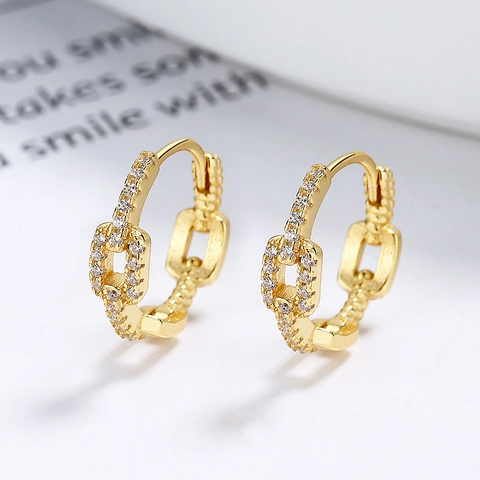 925 Sterling Silver Chain Link Hoop Earrings Zirconia Inlaid Geometric Ear Buckle Gift For Women Fashion Jewelry