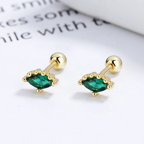 Boucles d'Oreilles Clous à Vis en Argent Sterling 925 Marquise Strass pour Femmes Forme d'Éventail Bijoux de Piercing d'Oreille