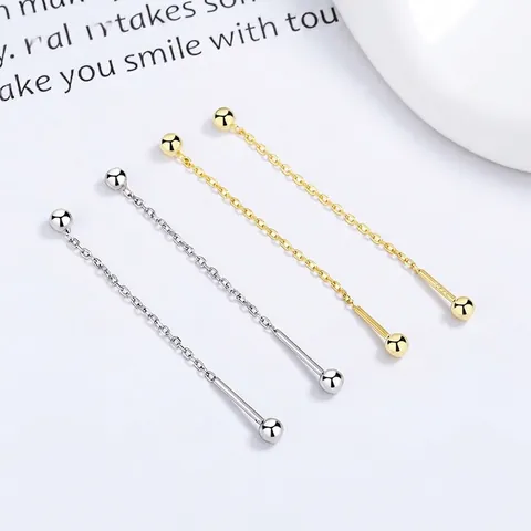 Pendientes Enhebradores de Plata de Ley 925 con Cadena Larga y Borlas Perlas Geométricas Minimalistas Joyas para Mujer
