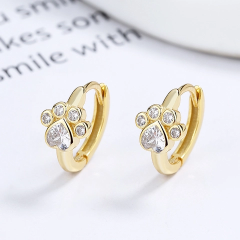 Orecchini a Cerchio con Zampa di Gatto in Argento 925 per Donna Cuore di Strass Luccicanti Orecchini Huggie Gioielli