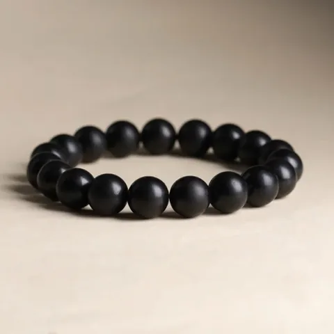 Vintage Men Ebony Wood Beaded Bracelet Minimalist Handmade Matte Black Bead Elastic Strand Men Hand Jewelry Accessory