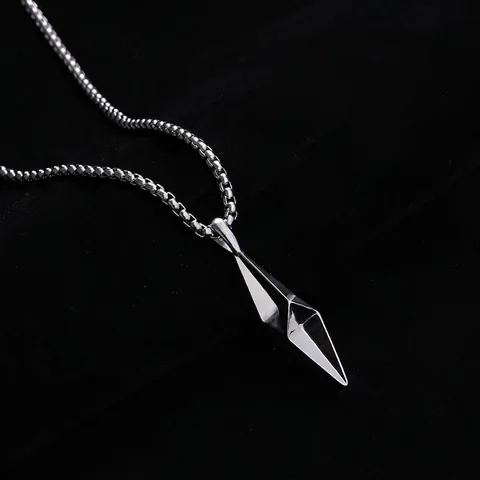 Stainless Steel Hexagram Pendant Necklace Geometric Polyhedron Prism Minimalist Industrial Style Jewelry Neck Accessory