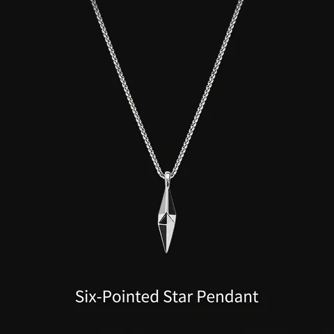 Stainless Steel Hexagram Pendant Necklace Geometric Polyhedron Prism Minimalist Industrial Style Jewelry Neck Accessory